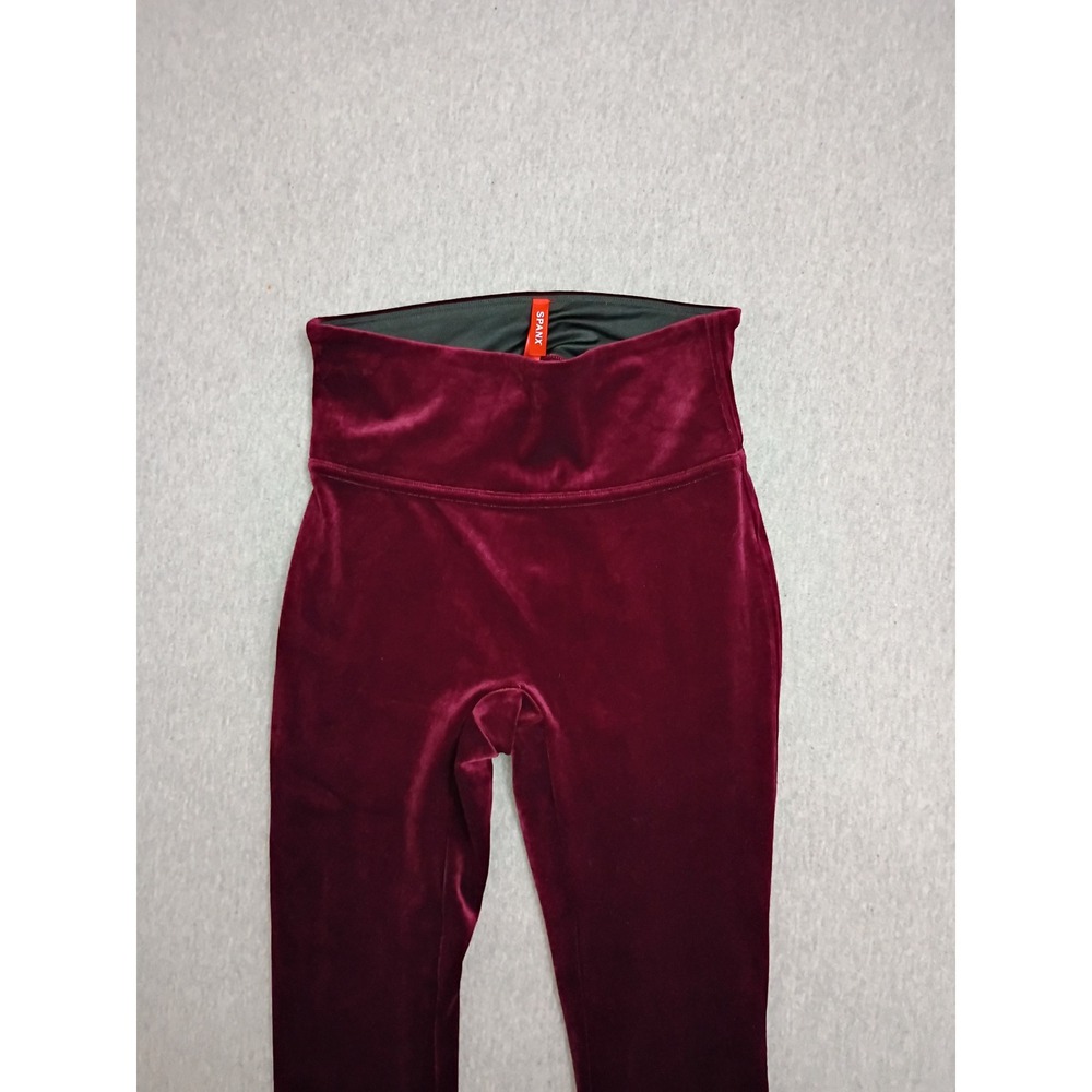 Spanx Womens Velvet Leggings Burgundy Wine High Waisted Shaping Pants XS 2070